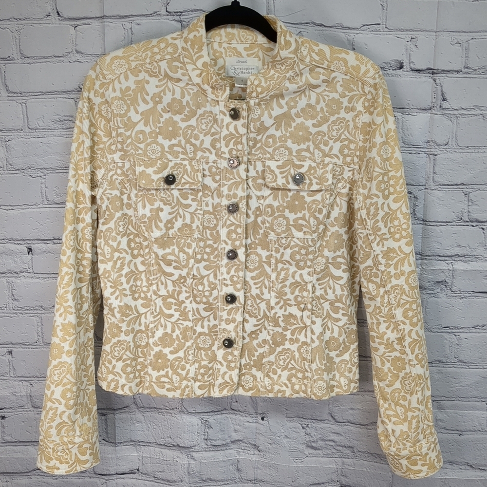 Christopher & Banks Tan Floral Jean Jacket